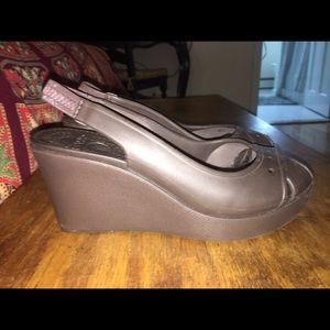 Crocs Farrah Sling back wedges sandals brown 7.5